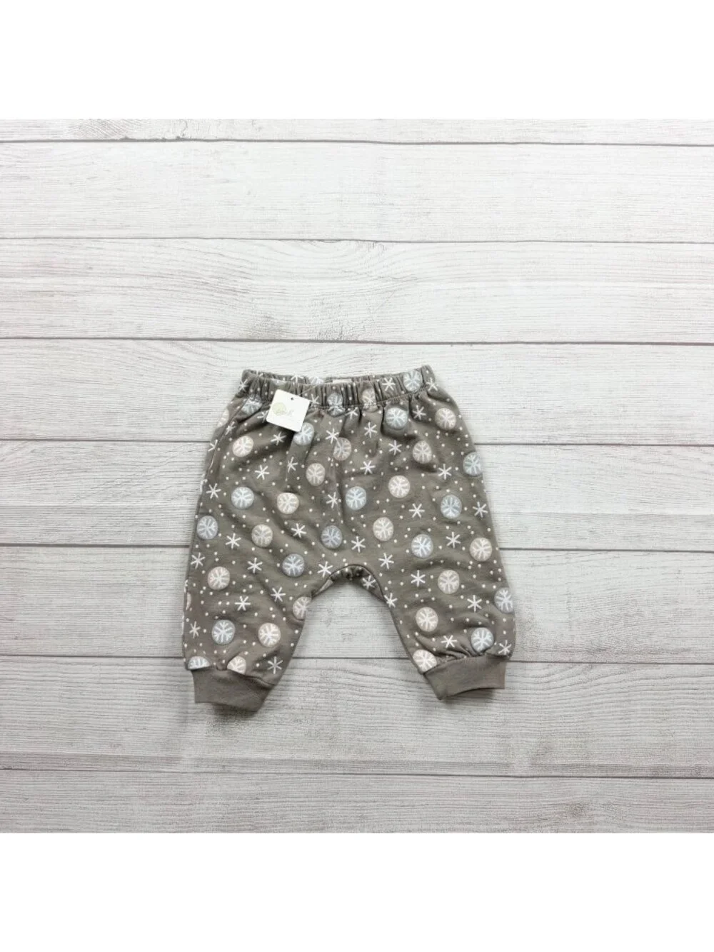 Peek Baby Girl Snowflake Print Pants Taupe Grey Elastic Waistband NWT 6-12 Month